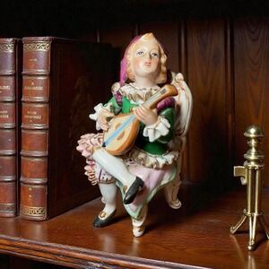 Rare Vintage Thames Bone China Lace Figurine #52 Of 66 Girl Playing Mandolin 8"